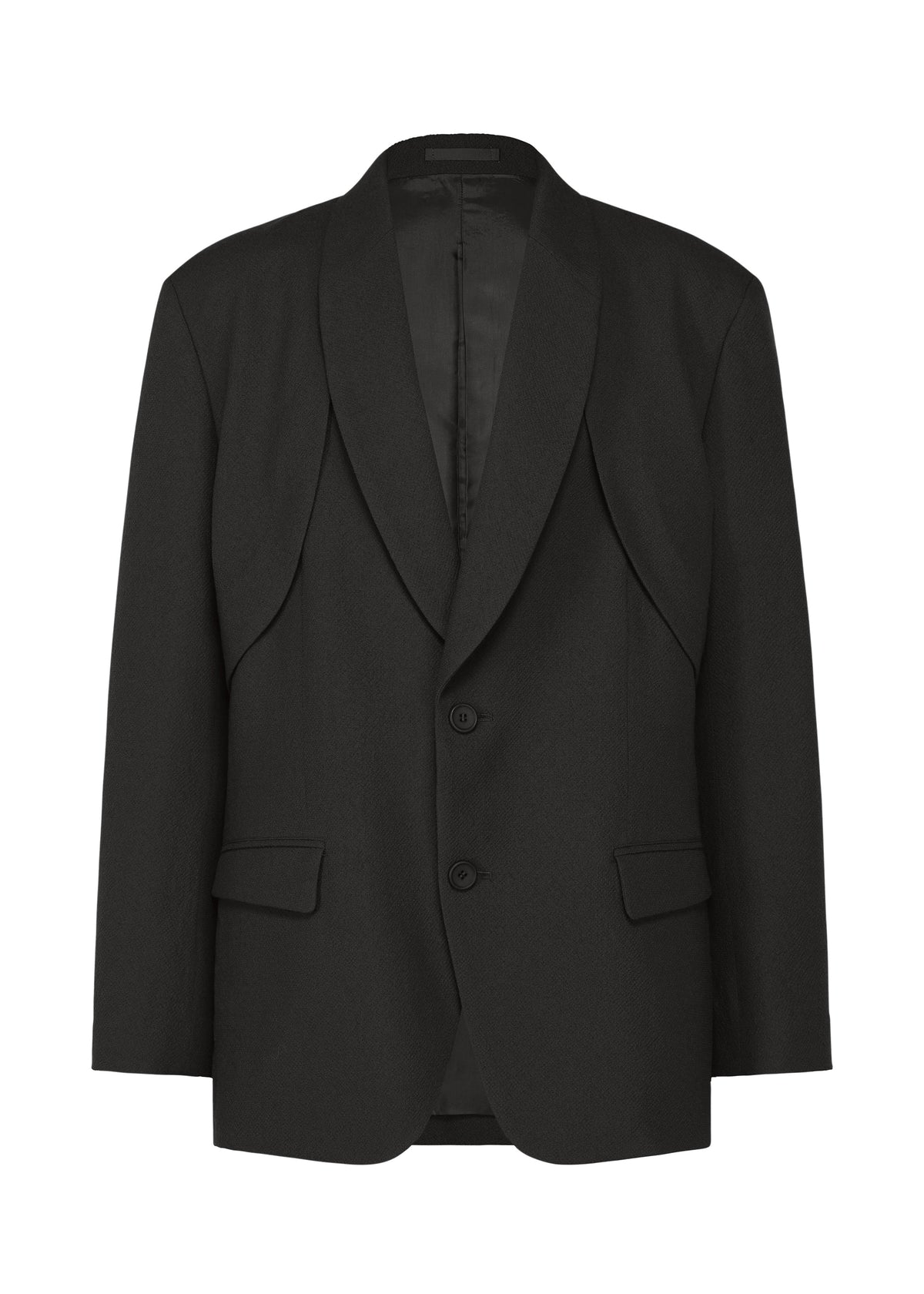 A product shot of the IM MEN SHRINK WOOL jacket in black.