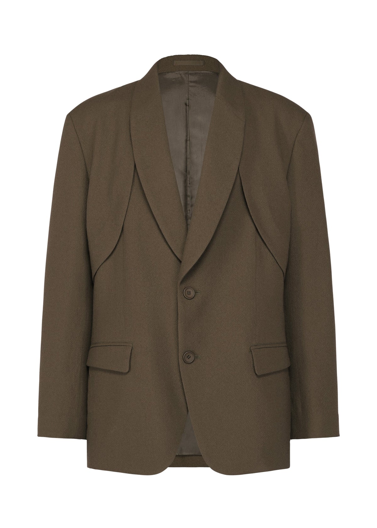 A product shot of the IM MEN SHRINK WOOL jacket in brown.