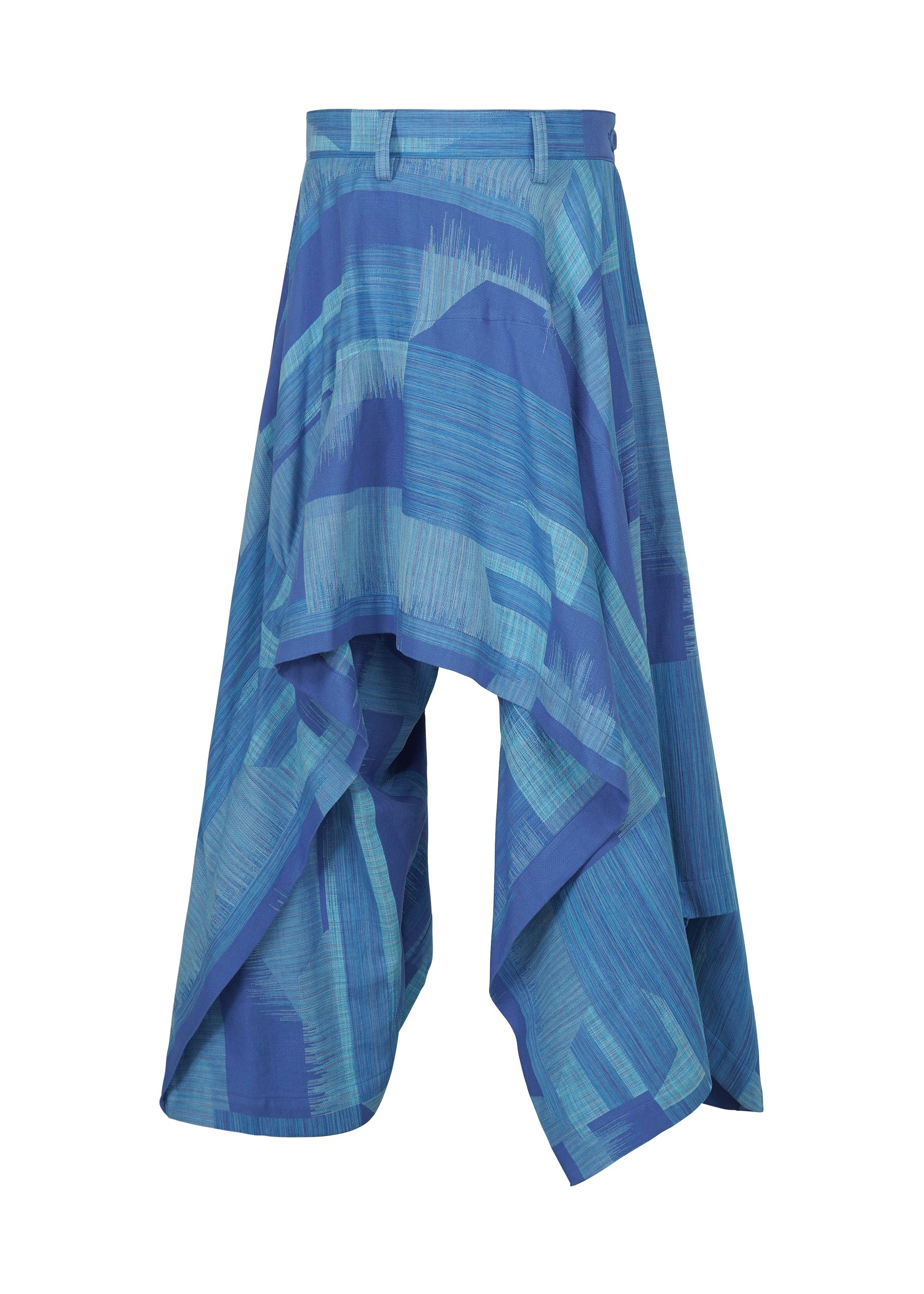 A product shot of the IM MEN KASURI trousers in blue.
