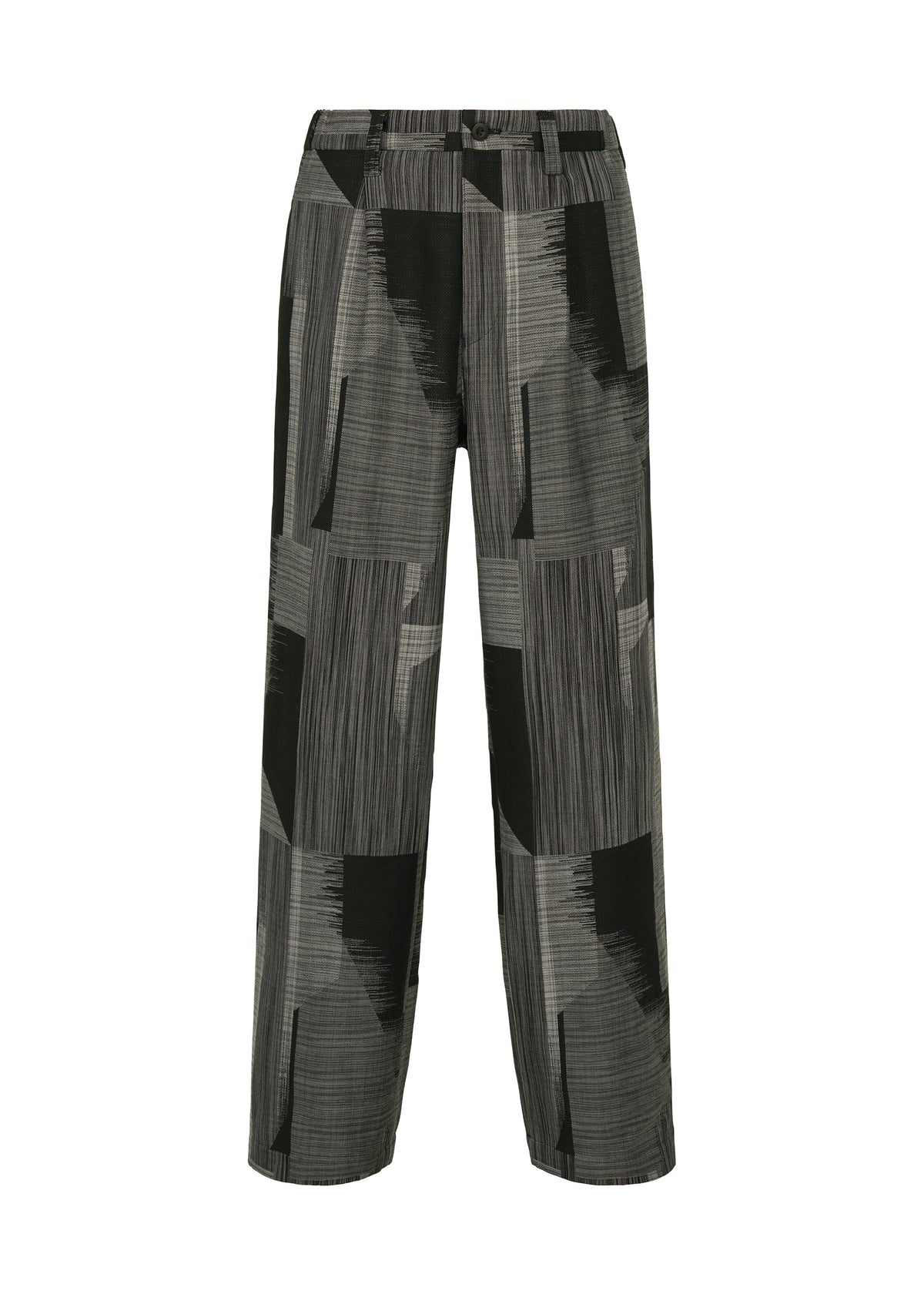 A product shot of the IM MEN KASURI trousers in black.