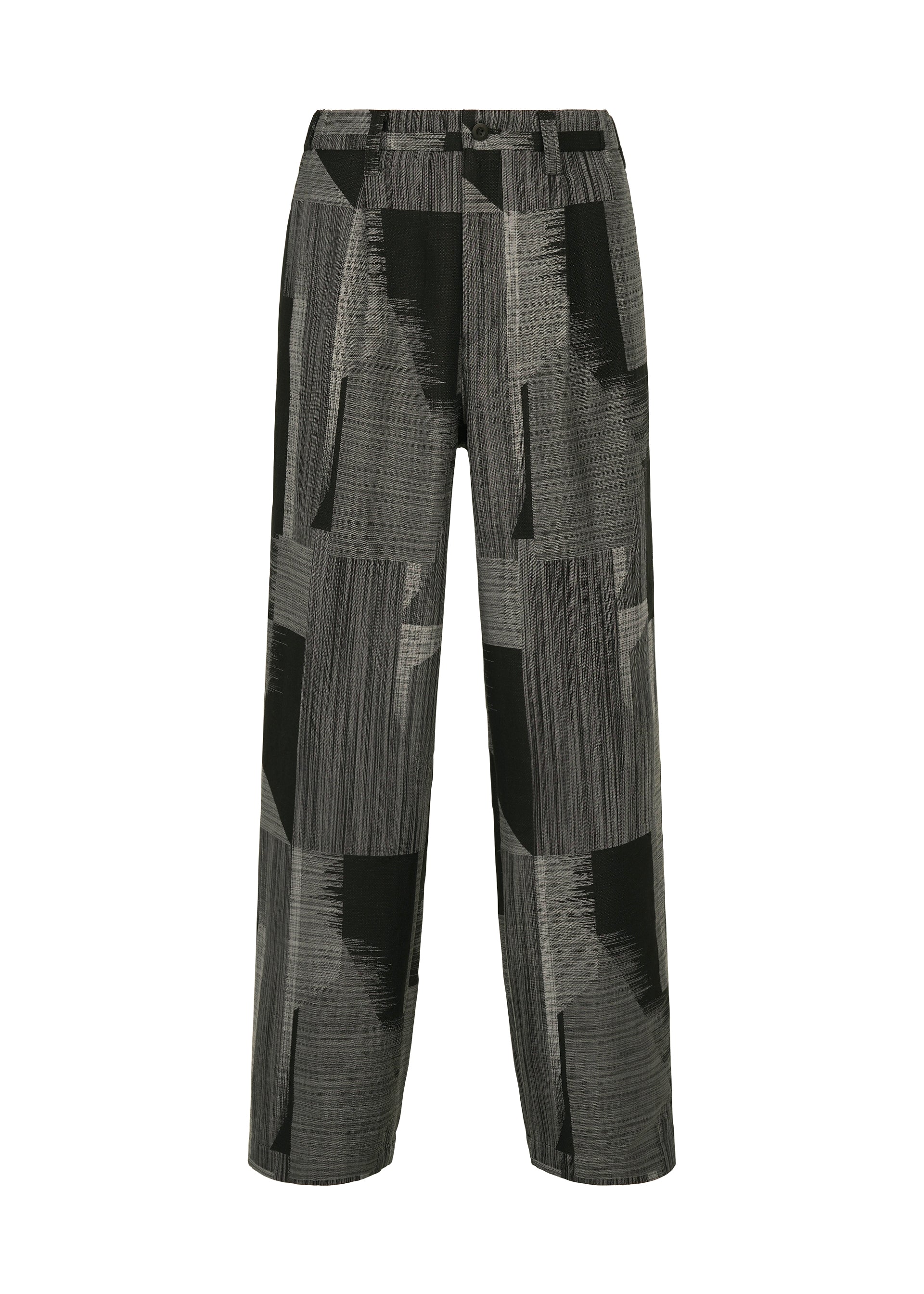 A product shot of the IM MEN KASURI trousers in black.
