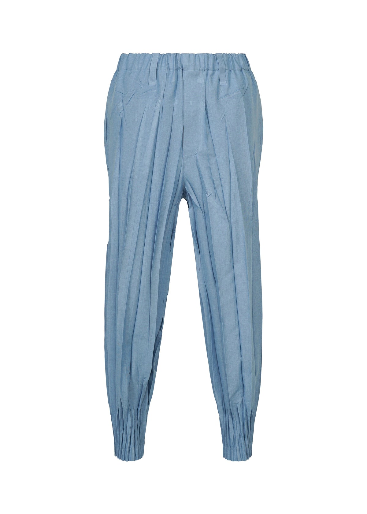 A product shot of the IM MEN EDGE trousers in light blue.