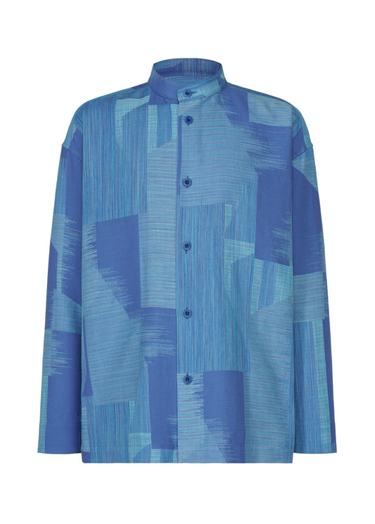 A product shot of the IM MEN KASURI shirt in blue.