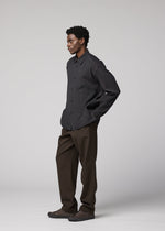 A model wears the IM MEN DOUBLE WEAVE CREPE double-weave-crepe-shirt-charcoal-grey.
