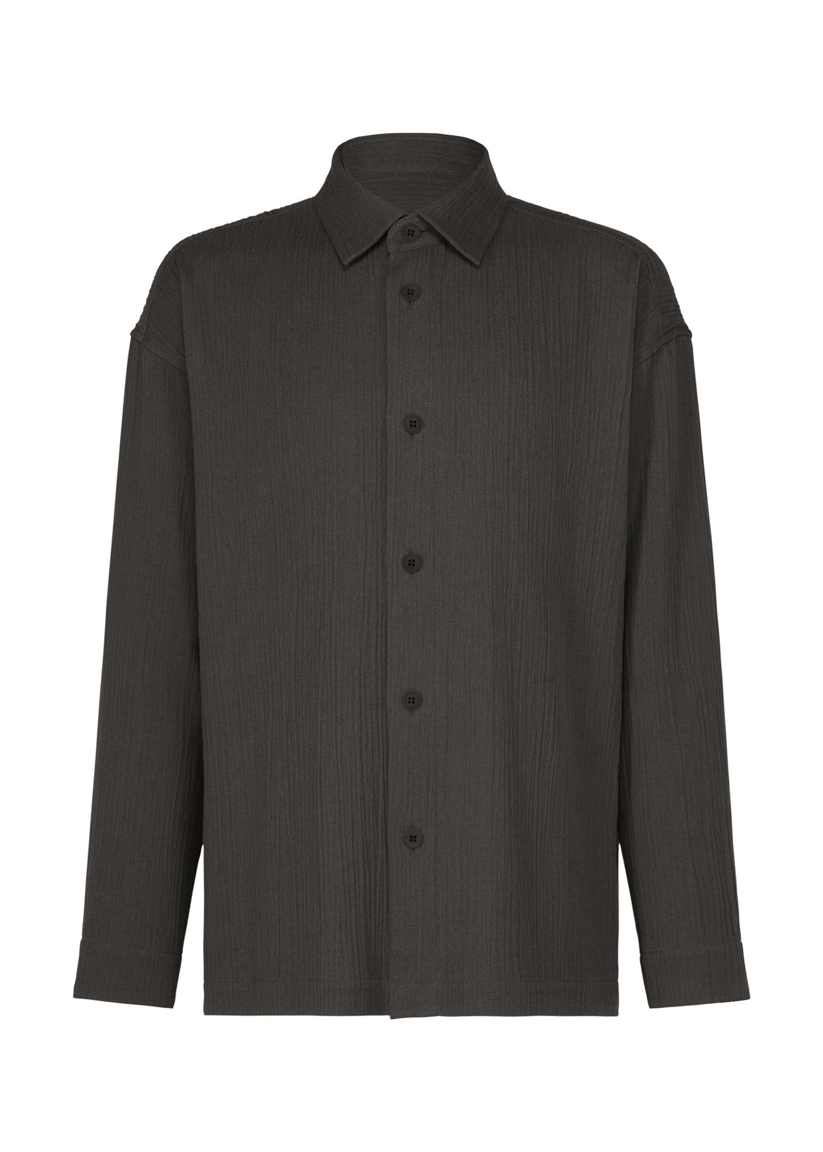 A product shot of the IM MEN DOUBLE WEAVE CREPE shirt in charcoal gray.