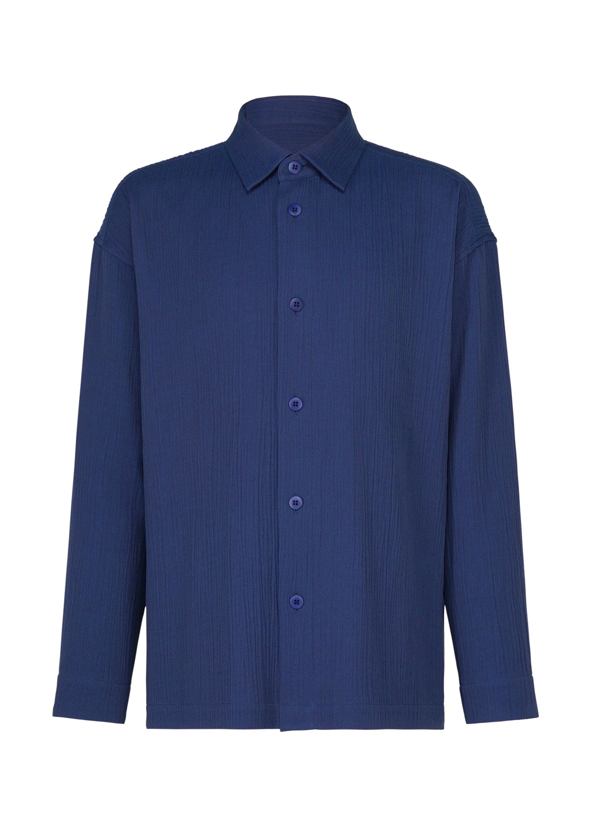 A product shot of the IM MEN DOUBLE WEAVE CREPE shirt in blue.