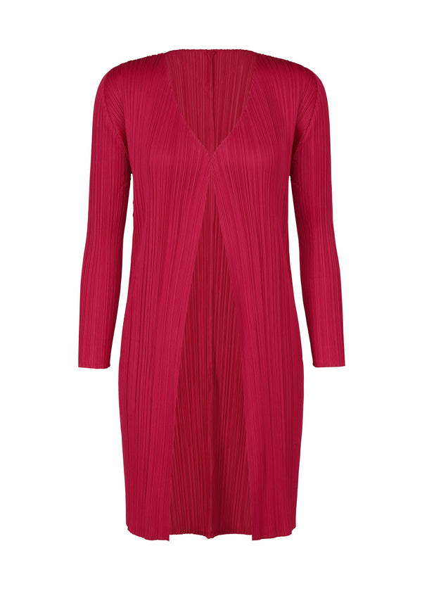 A product shot of the PLEATS PLEASE ISSEY MIYAKE NEW COLORFUL BASICS 4 coat in carmine (23).