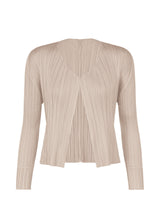 A product shot of the PLEATS PLEASE ISSEY MIYAKE NEW COLORFUL BASICS 4 cardigan in greige (42).