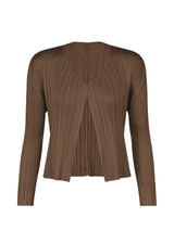 A product shot of the PLEATS PLEASE ISSEY MIYAKE NEW COLORFUL BASICS 4 cardigan in brown (44).