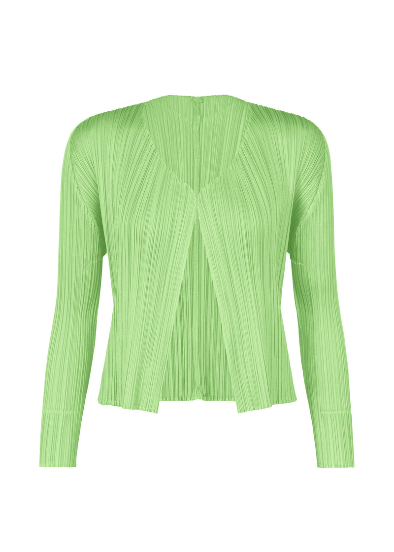 A product shot of the PLEATS PLEASE ISSEY MIYAKE NEW COLORFUL BASICS 4 cardigan in light green (60).