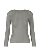 A product shot of the PLEATS PLEASE ISSEY MIYAKE RIB PLEATS OCTOBER top in grey (12).