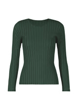 A product shot of the PLEATS PLEASE ISSEY MIYAKE RIB PLEATS OCTOBER top in deep green (68).