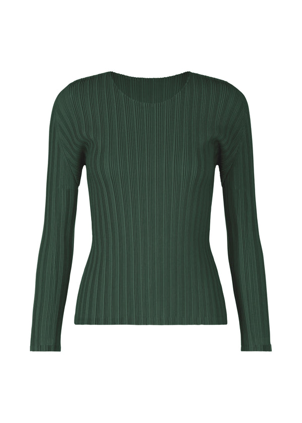 A product shot of the PLEATS PLEASE ISSEY MIYAKE RIB PLEATS OCTOBER top in deep green (68).