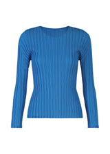 A product shot of the PLEATS PLEASE ISSEY MIYAKE RIB PLEATS OCTOBER top in blue (72).