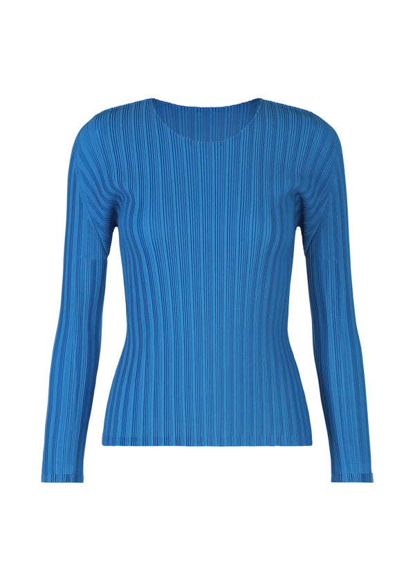 A product shot of the PLEATS PLEASE ISSEY MIYAKE RIB PLEATS OCTOBER top in blue (72).