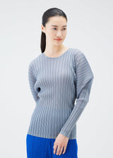 A model wears the PLEATS PLEASE ISSEY MIYAKE RIB PLEATS OCTOBER top.