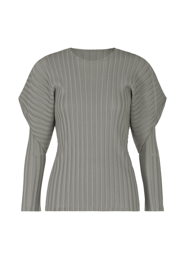 A product shot of the PLEATS PLEASE ISSEY MIYAKE RIB PLEATS OCTOBER top in grey (12).