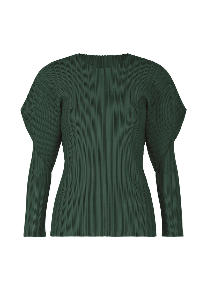 A product shot of the PLEATS PLEASE ISSEY MIYAKE RIB PLEATS OCTOBER top in deep green (68).