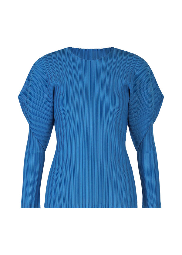 A product shot of the PLEATS PLEASE ISSEY MIYAKE RIB PLEATS OCTOBER top in blue (72).