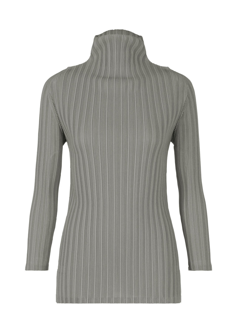 A product shot of the PLEATS PLEASE ISSEY MIYAKE RIB PLEATS OCTOBER top in grey (12).