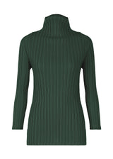 A product shot of the PLEATS PLEASE ISSEY MIYAKE RIB PLEATS OCTOBER top in deep green (68).