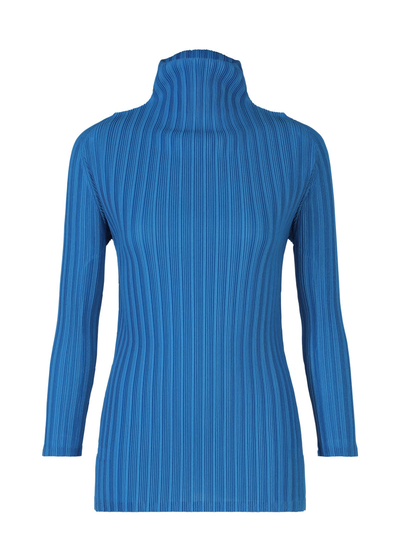 A product shot of the PLEATS PLEASE ISSEY MIYAKE RIB PLEATS OCTOBER top in blue (72).