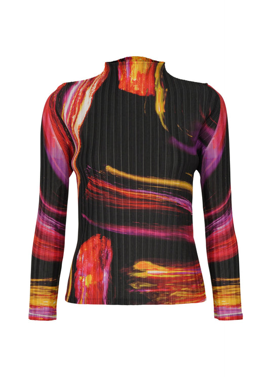 A product shot of the PLEATS PLEASE ISSEY MIYAKE SPECTRUM RIB top in magenta (83).