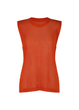 A product shot of the PLEATS PLEASE ISSEY MIYAKE  TATAMI JULY top in terracotta (45)