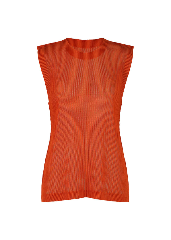 A product shot of the PLEATS PLEASE ISSEY MIYAKE  TATAMI JULY top in terracotta (45)