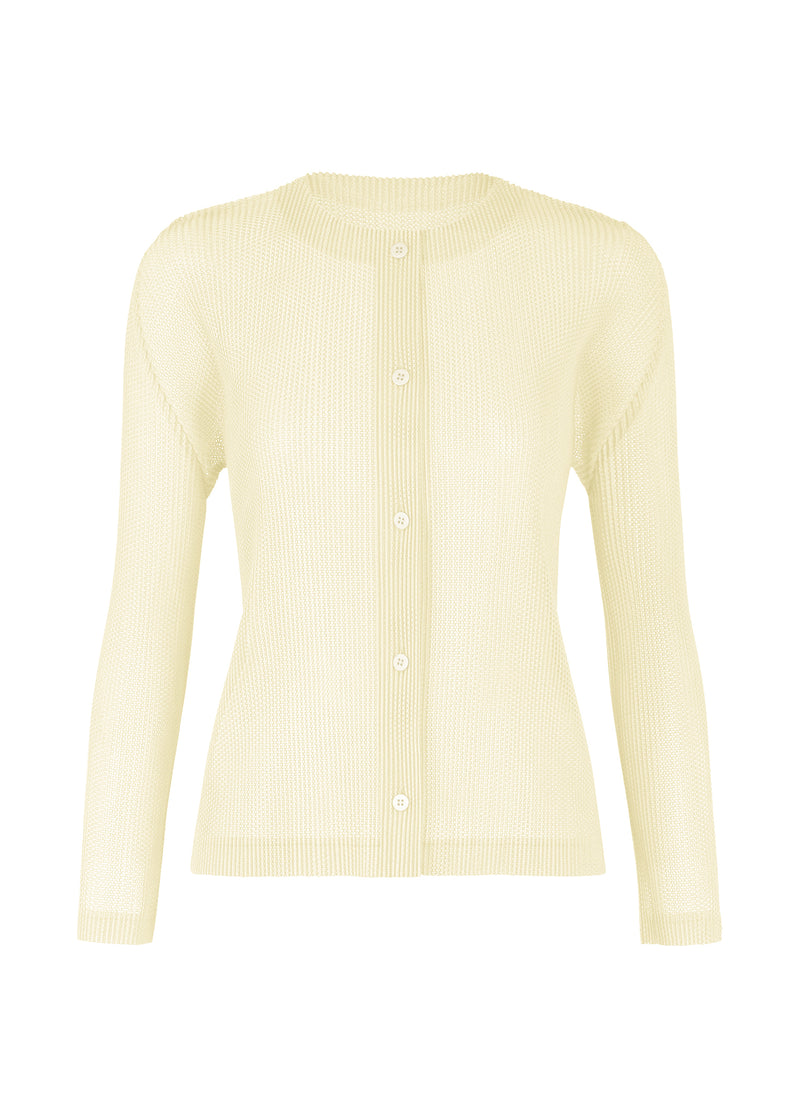 A product shot of the PLEATS PLEASE ISSEY MIYAKE  TATAMI JULY cardigan in off white (02)