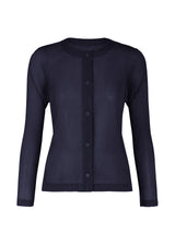 A product shot of the PLEATS PLEASE ISSEY MIYAKE  TATAMI JULY cardigan in navy (75)