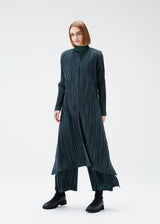 A model wears the PLEATS PLEASE ISSEY MIYAKE METEOR SHOWER coat.