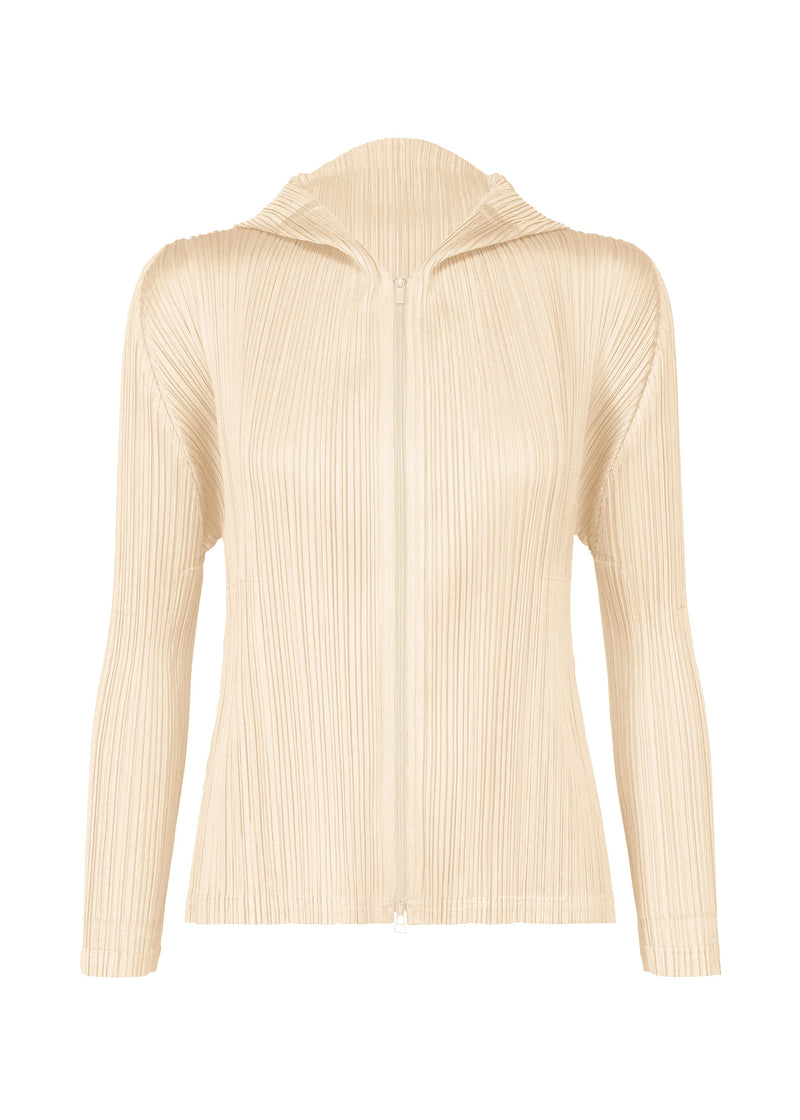 A product shot of the PLEATS PLEASE ISSEY MIYAKE MONTHLY COLORS DECEMBER jacket in off white (02).