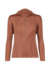 A product shot of the PLEATS PLEASE ISSEY MIYAKE MONTHLY COLORS DECEMBER jacket in copper brown (46).