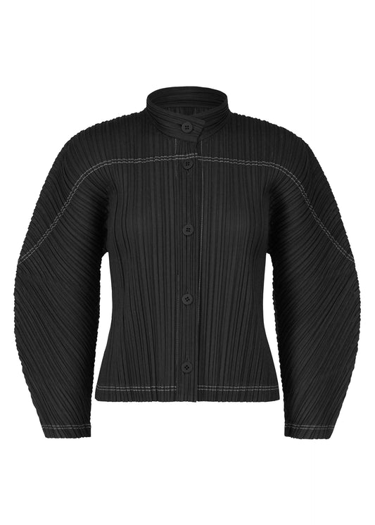 A product shot of the PLEATS PLEASE ISSEY MIYAKE RAMIE PLEATS jacket in black (15).