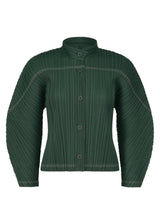 A product shot of the PLEATS PLEASE ISSEY MIYAKE RAMIE PLEATS jacket in deep green (68).