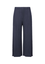 A product shot of the PLEATS PLEASE ISSEY MIYAKE MONTHLY COLORS NOVEMBER trousers in dark navy (79).