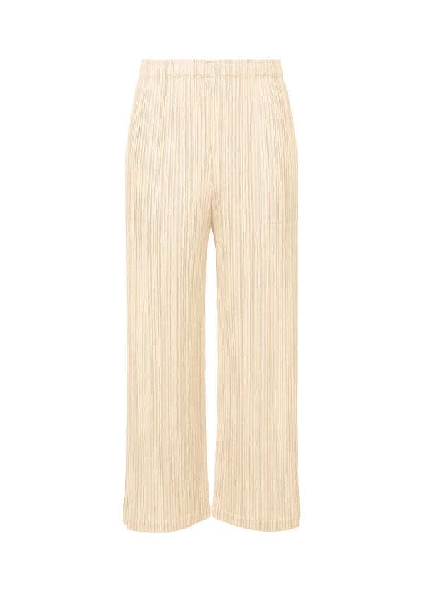 A product shot of the PLEATS PLEASE ISSEY MIYAKE MONTHLY COLORS DECEMBER trousers in off white (02).