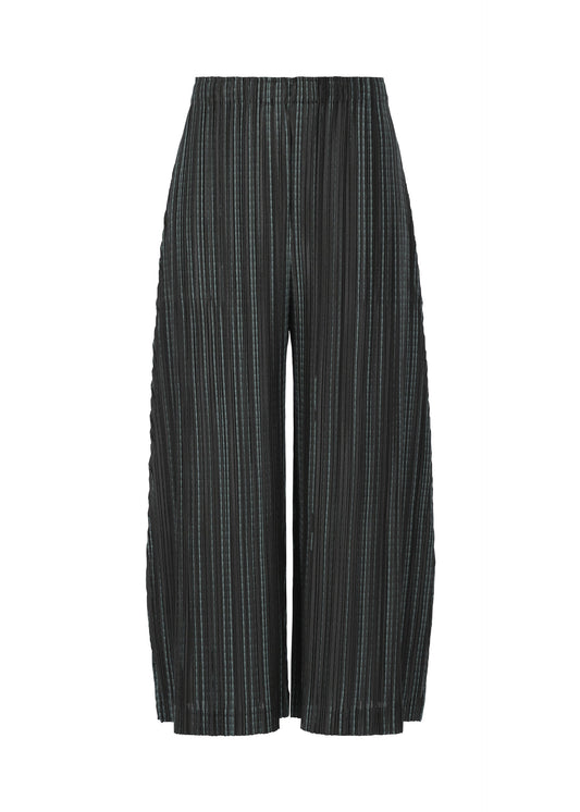 A product shot of the PLEATS PLEASE ISSEY MIYAKE METEOR SHOWER trousers in turquoise green (69).