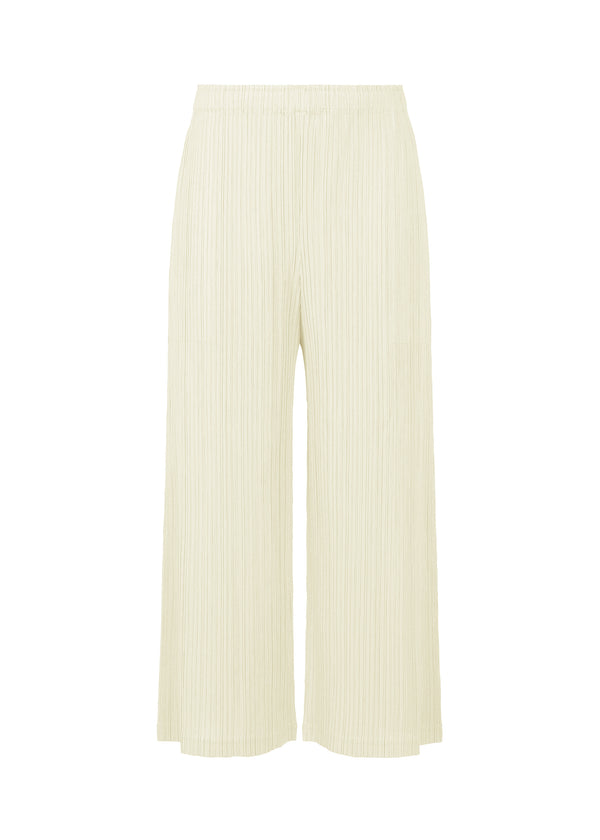 A product shot of the PLEATS PLEASE ISSEY MIYAKE  THICKER BOTTOMS 1 trousers in off white (02)