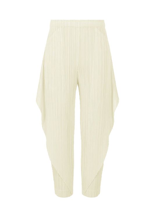 A product shot of the PLEATS PLEASE ISSEY MIYAKE  THICKER BOTTOMS 1 trousers in off white (02)