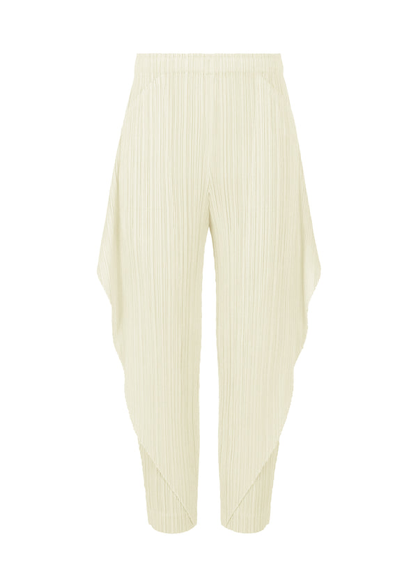 A product shot of the PLEATS PLEASE ISSEY MIYAKE  THICKER BOTTOMS 1 trousers in off white (02)