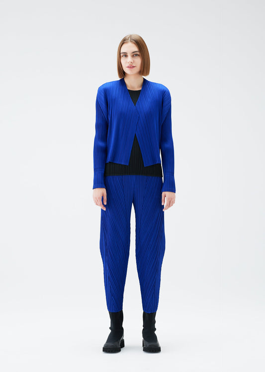 A model wears the PLEATS PLEASE ISSEY MIYAKE POWAN trousers.