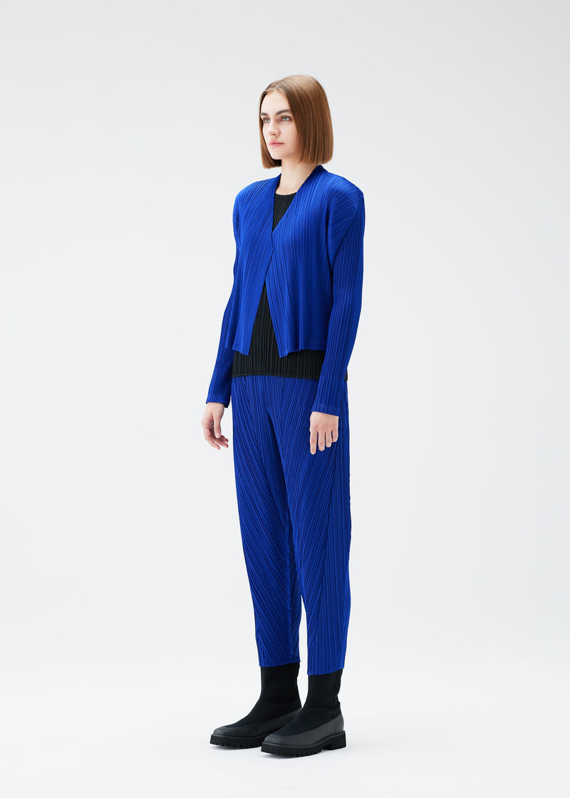 A model wears the PLEATS PLEASE ISSEY MIYAKE POWAN trousers.