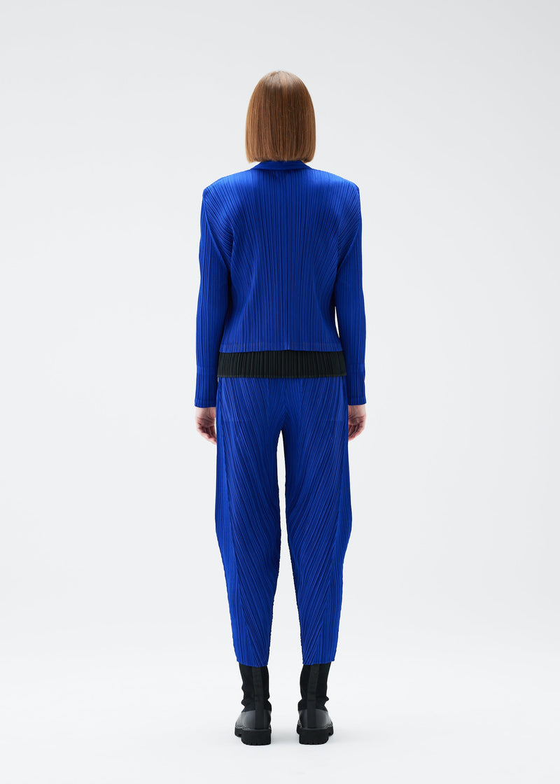 A model wears the PLEATS PLEASE ISSEY MIYAKE POWAN trousers.