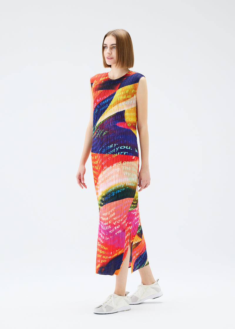 A model wears the PLEATS PLEASE ISSEY MIYAKE  VOYAGER dress