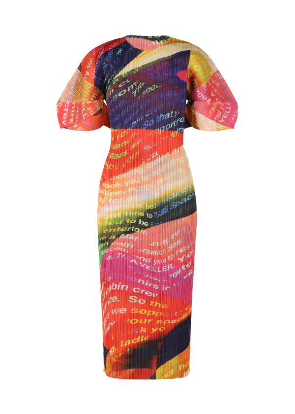 A product shot of the PLEATS PLEASE ISSEY MIYAKE  VOYAGER dress in sunset orange (94)