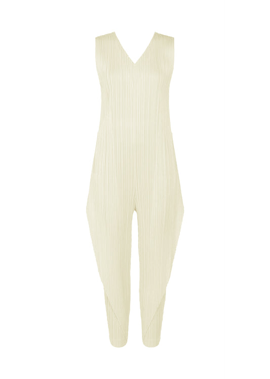 A product shot of the PLEATS PLEASE ISSEY MIYAKE  THICKER BOTTOMS 1 jumpsuit in off white (02)