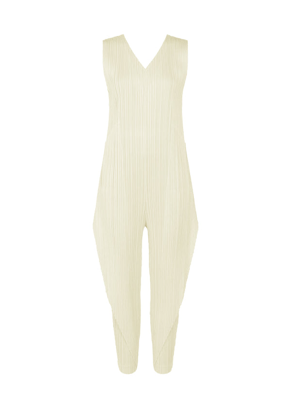 A product shot of the PLEATS PLEASE ISSEY MIYAKE  THICKER BOTTOMS 1 jumpsuit in off white (02)