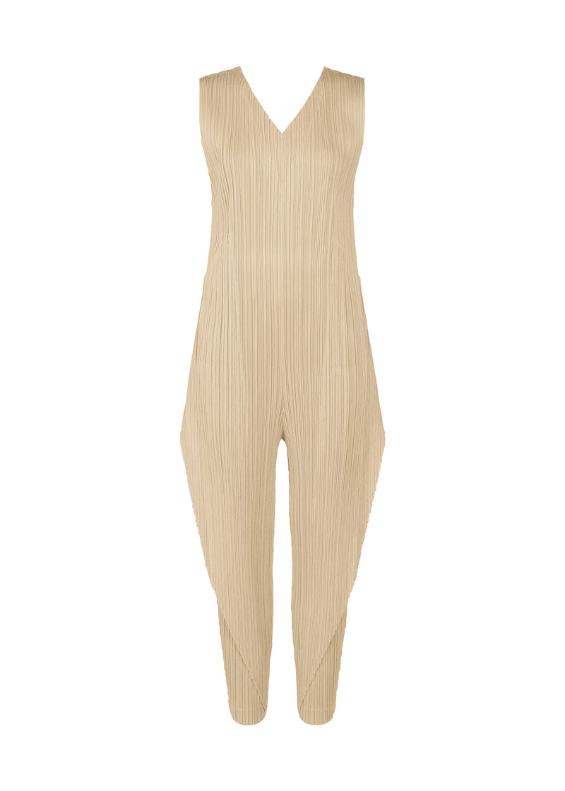 A product shot of the PLEATS PLEASE ISSEY MIYAKE  THICKER BOTTOMS 1 jumpsuit in light beige (40)